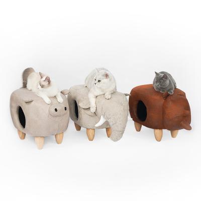 China New Design Waterproof Hot Wooden Animal Wooden Cat House Nordic Selling Cat Stools Cat Nest for sale