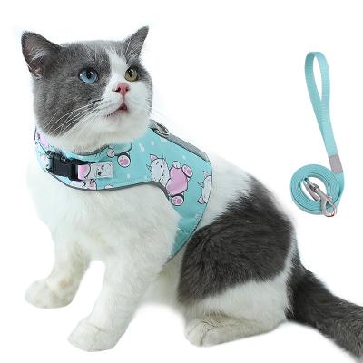 China XS-L Reflective Cats Vest Harness Cartoon Printed Pet Small Dogs Harness Matching 1.5Meter Leashes With Reflective At Night Dog Vest Harnes for sale