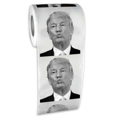 China Wholesale Custom Roll Logo Design Novelty Fun President Donald Trump Printed Toilet Paper From Virgin Wood Pulp Factory for sale