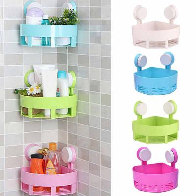 China Viable Factory Wholesale Shampoo Cosmetics Pour Wall Basket Bathroom Corner Shelf Suction Holder Organizer for sale