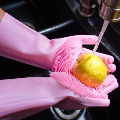 China Factory Wholesale Heat Resistant Heat Resistant Dish Wash 2 In 1 Reusable Gloves Silicone Rubber Dish Scrubber for sale