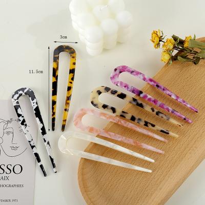 China Vintage French U Hairpin Hairpin Hair Pick Pins 11.5cm*3cm Long Tortoiseshell Material U-Shaped Acetate Ponytail Hairpin Hair Pick Pins for sale