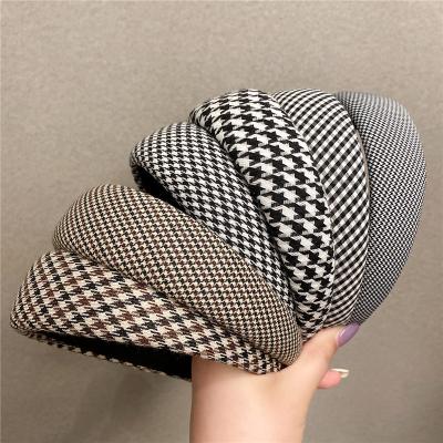 China Plaid French Headband Fashion Vintage Headdress Sponge Hairband Wide Overflowed Hair Accessories High for sale