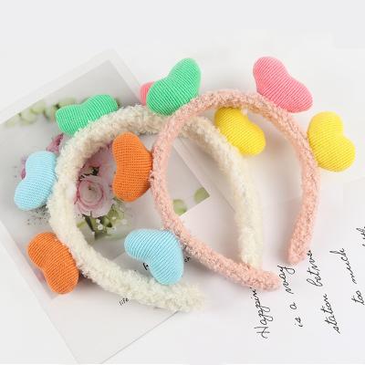 China 2021 Breathable Knot Knitted Heart Hair Band Makeup Bows Elasticity Coral Fleece Plush Headbands Cosmetic Bowknot For Women for sale