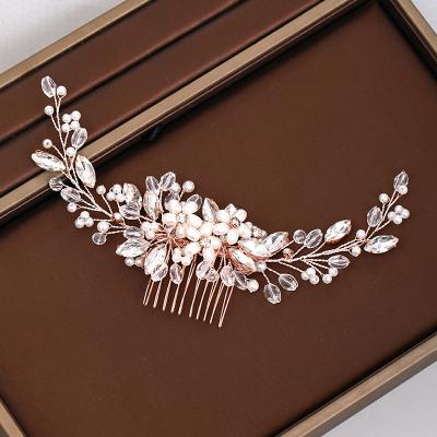 China Bridal Women's Rhinestone Pearl Hair Accessories Comb Hair Accessories Tiara Hair Jewelry Wedding Comb Zinc Alloy for sale