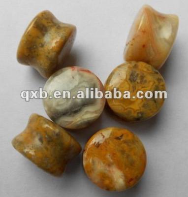 China Natural Stone Double Socket 16mm Convex Crazy Lace Agate Ear Plugs In Body Piercing Jewelry for sale