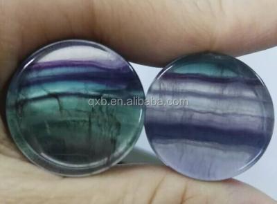 China Flat Ear Plugs Rainbow Fluorite Stone Ear Plugs Custom Ear Tunnel Plugs Ear Piercing Jewelry for sale