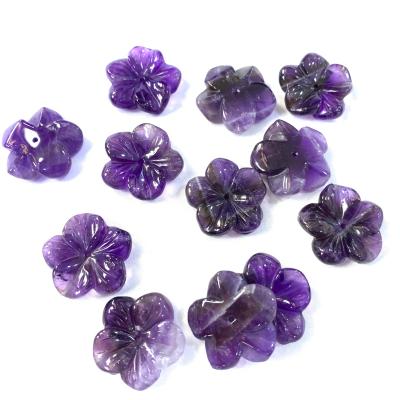 China QXB CLASSIC natural semi priecious amethyst stone flower carving for pendant earing brooch for sale