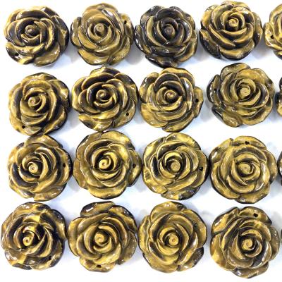 China CLASSIC Rose Flower Tiger Eye Natural Stone The Carving Flower For Earring Dangle Brooch for sale