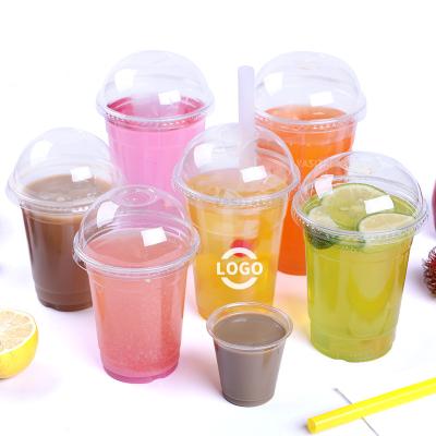 China Custom 10-24oz PET/PLA/PS Single Wall Disposable Clear Clear Milk Tea Drink Plastic Cup/Cups With Lid for sale