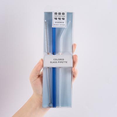 China Straw High Borosilicate Glass Straw Colored Heat Resistant Drinking Set Reusable Clear Glass Straw Eco-Friendly Viable for sale