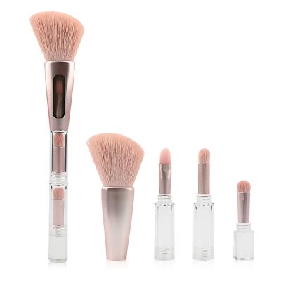 China Angular Blush Travel Portable Lip Brush Eyeshadow Brush Retractable Mini Facial Cosmetic 4 in 1 Mini Makeup Brush for sale