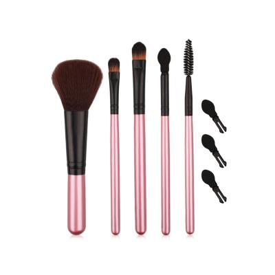 China Angular Blush 5PCS Mini Synthetic Hair Wood Handle Powder Blush Eyeshadow Makeup Brushes With Replaceable Applicator for sale