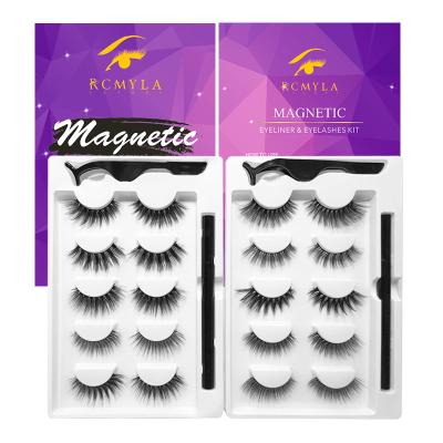 China 5 Pairs Lightweight And Flexible Free Shipping Magnetic Mink Lashes Kit Lashes Set With Tweezers Magnet Eyeliner Lashes Set for sale