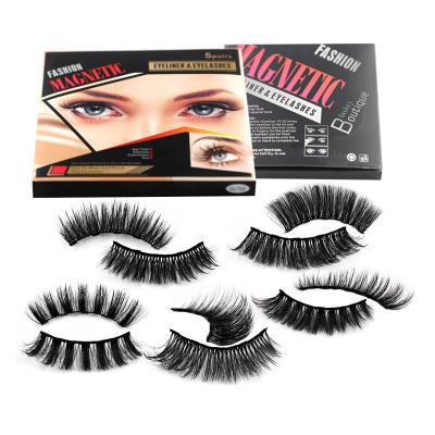 China Lightweight and Flexible 3D 5D Magnetic Eyelashes with Eyeliner Kit, Reusable Natural Magnetic Lashes 5-Pair Fluffy Magnetic Eyelashes for sale