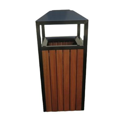 中国 Sustainable Public Park Trash Can Garden Furniture Outdoor Wooden Single Bin Customized Design Waste Box 販売のため