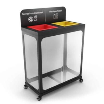 中国 Sustainable Public Trash Can Two Station Transparent Bin Steel Recycling Bins 販売のため