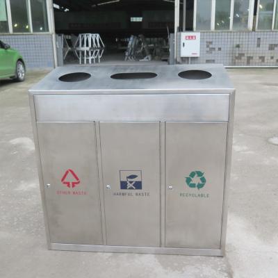 China Sustainable Outdoor 3 Compartment Recycling Bin Stainless Steel Trash Can à venda