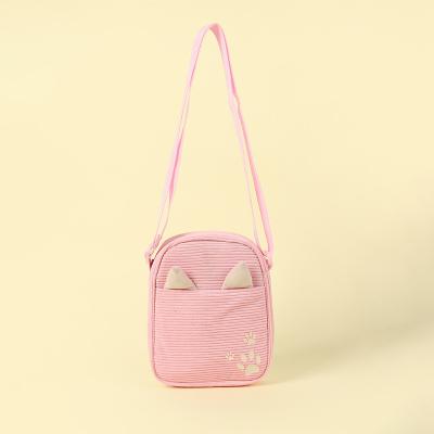 China Pink Mini Fashion Crossbody Handbag Corduroy Bag Child Baby Shoulder Bag Snack Bag With Zippers for sale