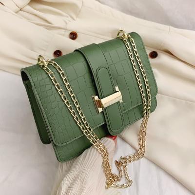 China New Fashion Solid Color Small Handbags Chain Shoulder Wide Strap PU Leather Cross - Body Messenger Bags for sale