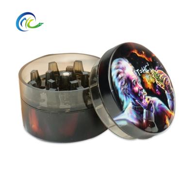 China Grinding Weed Herb Manufacturer Smoking Accessories Custom Logo Metal Tabacco Tobacco Grinder 55MM 3 Layers of Tinplate&Plastic Herb Grinder for sale