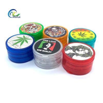 China Grinding Weed Herb Manufacture Smoking Accessories Custom Logo Printing Plastic Tobacco Tobacco Grinder 60mm 4 Layers Acrylic Herb Grinder for sale