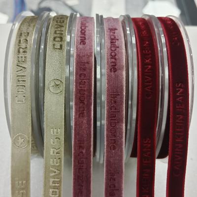 China 3/4 Inch Spool Velvet Ribbon with Customized Embossed Logo or Pattern Single face Velvet Ribbon for sale