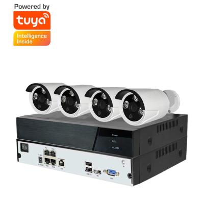 China TUYA NIGHT VISION Surveillance System IP66 App H.265 2MP CCTV Security Camera System 4CH POE NVR Waterproof Video Camera Kit for sale