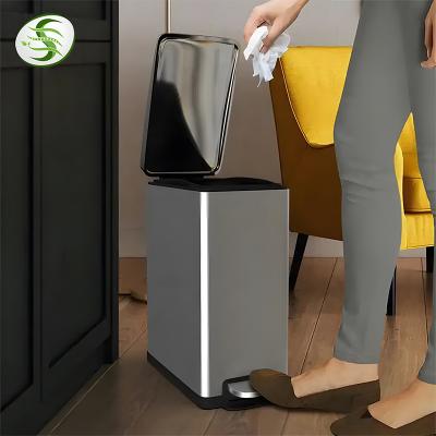 China fulin foot operation 410 sustainable salon metal stainless steel pedal liner type with lid dustbin for sale