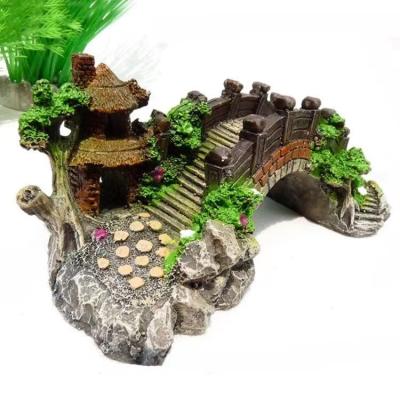 China Viable Jorbang Aquarium Decoration Bridge Pavilion Tree Resin Statue / Figure Resin Ornament Decorate And Maintenance for sale