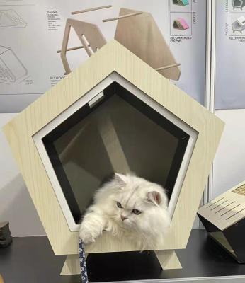 China Comfortable Cat Puppy Kennel House Luxury Cat House Wooden Pet Bed Modern Design Pet Windproof Crate for sale