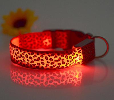 China 2021 Amazon Products Leopard Pattern Dog Collar USB DETACHED Nylon LED Dog Collar For Multi Pets Homes for sale