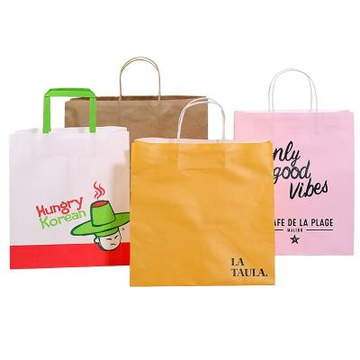 China 2022 Recyclable Hot Sale Custom Eco Friendly Gift Food Logo Take Away Kraft Paper Bag Shopping Paper Bag for sale