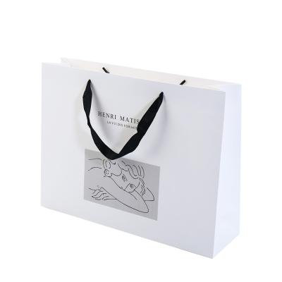 China 2022 Recycled Materials White Chame Paper Kraft Bag Thank You Shopping Bag Tote Gift Bag for sale