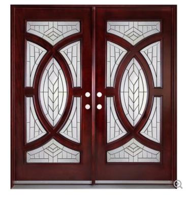 China Waterproof Luxury Front Double Door Entry Doors French Wooden Door With Glass Custom Size for sale