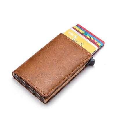 China RFID Blocking Card Holder Hot Selling Credit Automatic Case Men's Wallet Slim Leather Aluminum RFID Blocking Card Holder for sale