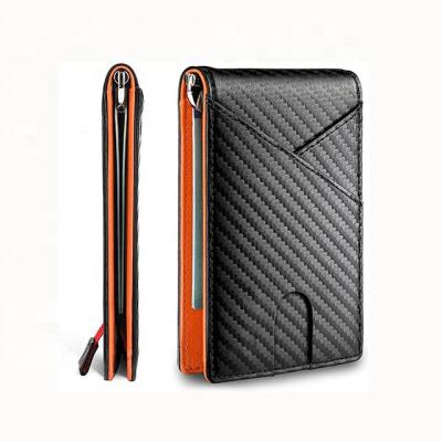 China OEM RFID Carbon Fiber PU Leather Card Wallet High Quality Contrasting Colors Men's Slim Wallet for sale