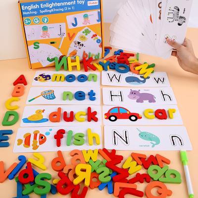 China Wooden Board Game Ready To Board Early English Alphabet Wooden Word Hot Selling Children's Education Puzzle Game Board Game Spelling Toy for sale