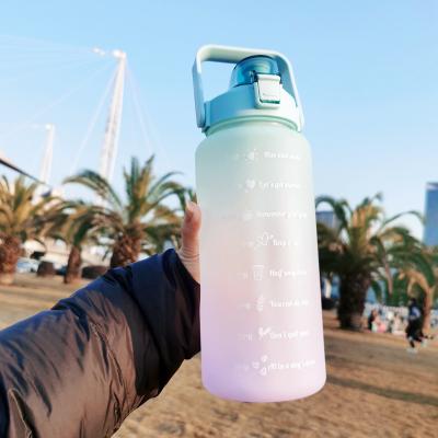 China Custom Sustainable Logo Gradient Color Large Capacity Water Cup With Straw Outdoor Frosted Sports Water Plastic Bottle for sale