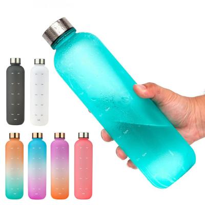 China Custom Stocked Logo 1L Plastic Water Bottle For Outdoor Sports With Time Marker Straw Lid Tritan Water Bottle for sale