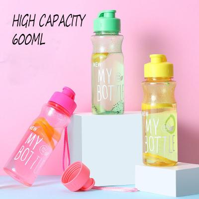 China Viable Custom Logo Sports Simple Portable Water Bottle Cold Water Milk Tea Cup Plastic Water Bottle With Lift Rope for sale