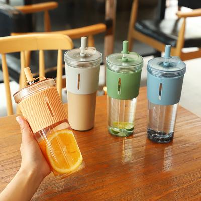 China Custom Viable New Logo Plastic Water Bottle Practical Cup Insulated Large Capacity Coffee Bottle With Straw for sale