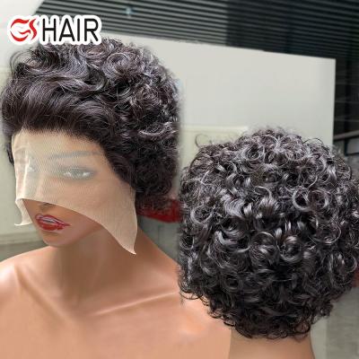 China The Wave Pixie Cut Wig Human Hair, Curly Bob Short Pixie Cut Lace Body Wig, Bleached Knots Lace Up 13x4 Frontal Pixie Wig With Baby Hair for sale