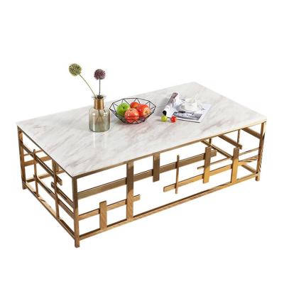 China Adjustable Luxury Modern Metal Gold Stainless Steel Modern White Marble Center Table Top Coffee Table for sale