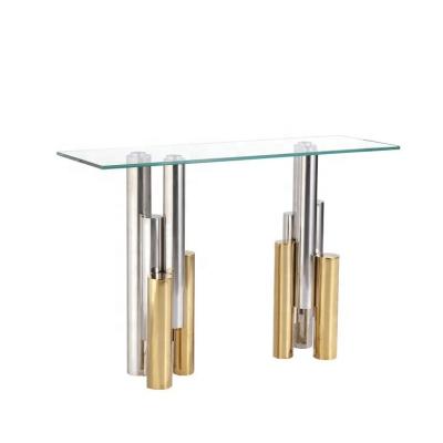 China Wholesale Good Quality Italian Design Furniture Stainless Steel Adjustable Base Clear (Height) Glass Console Table for sale