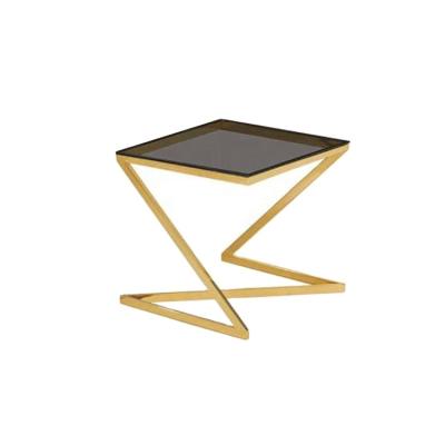 China Hot Sale Adjustable Luxury Geometric Table Legs Gold Color Metal Black Glass Top Console Table for sale