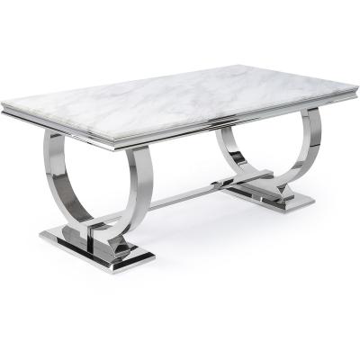 China (Size) Stainless Steel Adjustable Rectangle Dining Table Set Luxury With Marble Table Top For 6 Peoples for sale