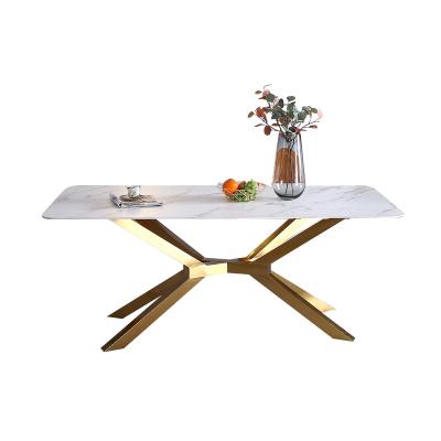 China (Size) Minimalism Gold Stainless Steel Rock Panel Adjustable Luxury Modern Italian Designed Dining Table for sale