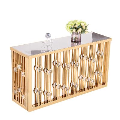 China Modern Luxury Modern Bar Counter Furniture Mirrored Stainless Steel Gold Hotel Reception Table for sale