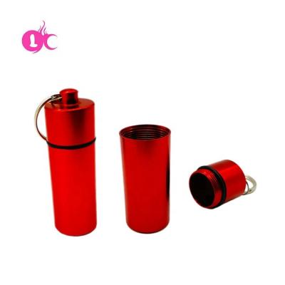 China Logo Waterproof Aluminum Metal Mini Pill Box Bottle Holder Portable Custom Key Chain for sale